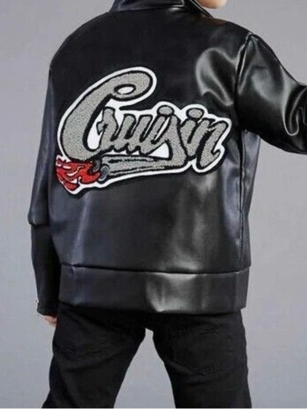 Chasing fireflies black motorcycle jacket with “cruisin” logo on back NWT large